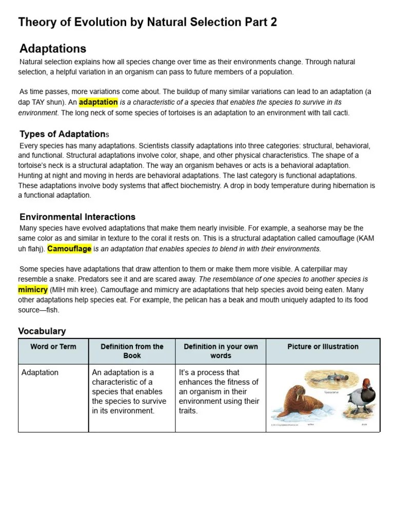 Theory Of Evolution By Natural Selection Part 2 | Download Free PDF | Adaptation | Camouflage