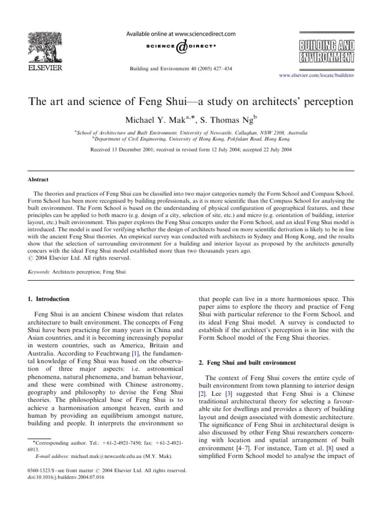 The Art And Science Of Feng Shui-A Study On Architects' Perception ...
