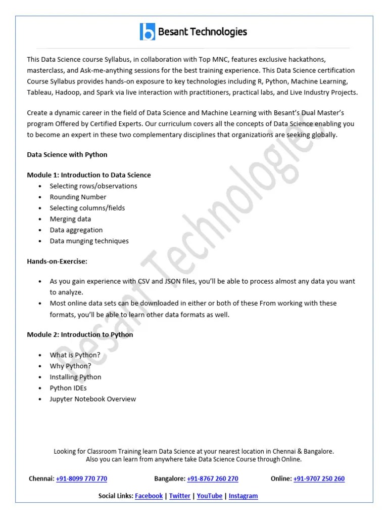 Data Science Course Syllabus | PDF | Artificial Intelligence ...