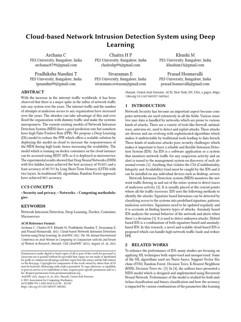Cloud-Based Network Intrusion Detection System Using Deep Learning ...