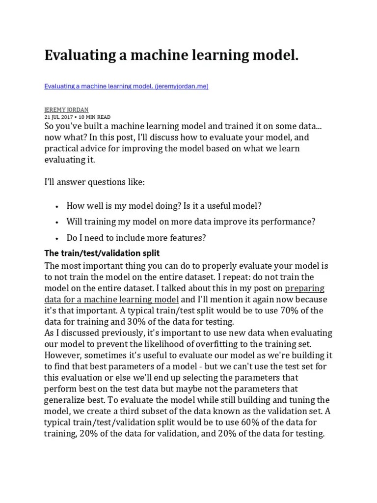 Evaluating A Machine Learning Model | PDF | Errors And Residuals ...