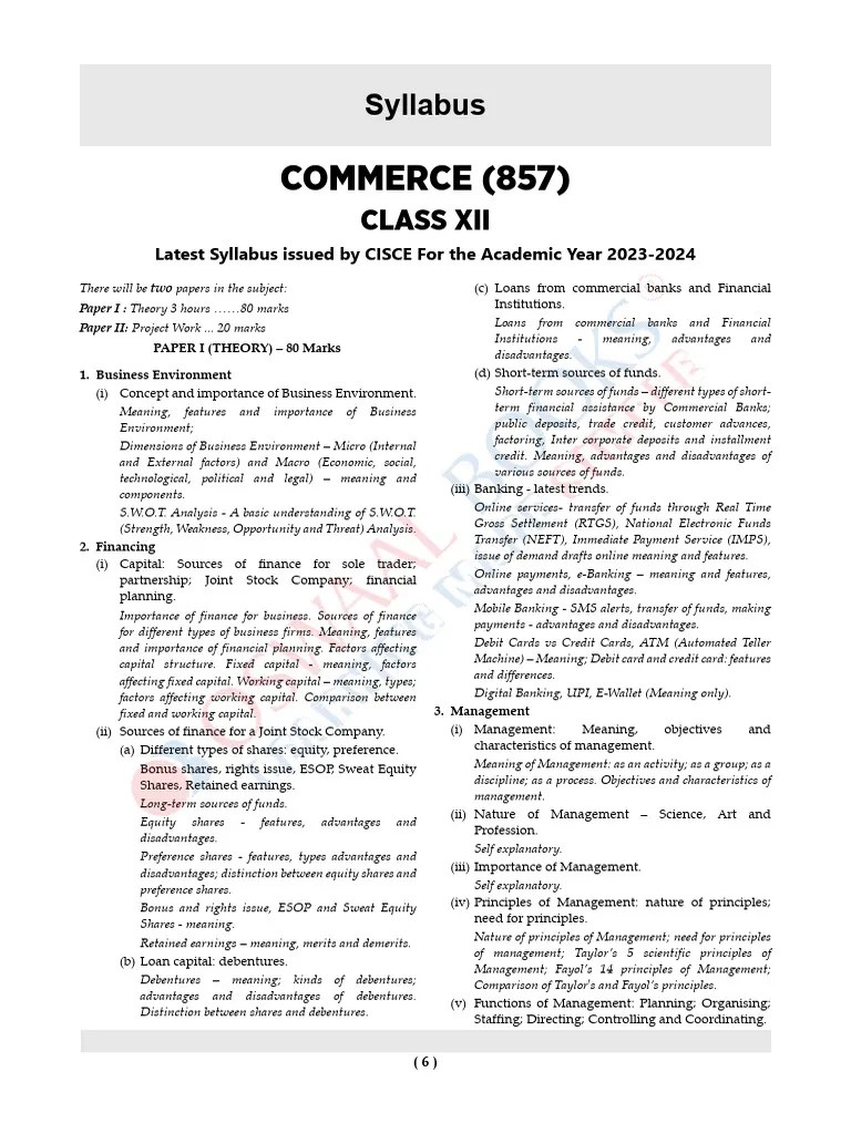 ISC 12 Commerce Syllabus | PDF | Marketing | Banks