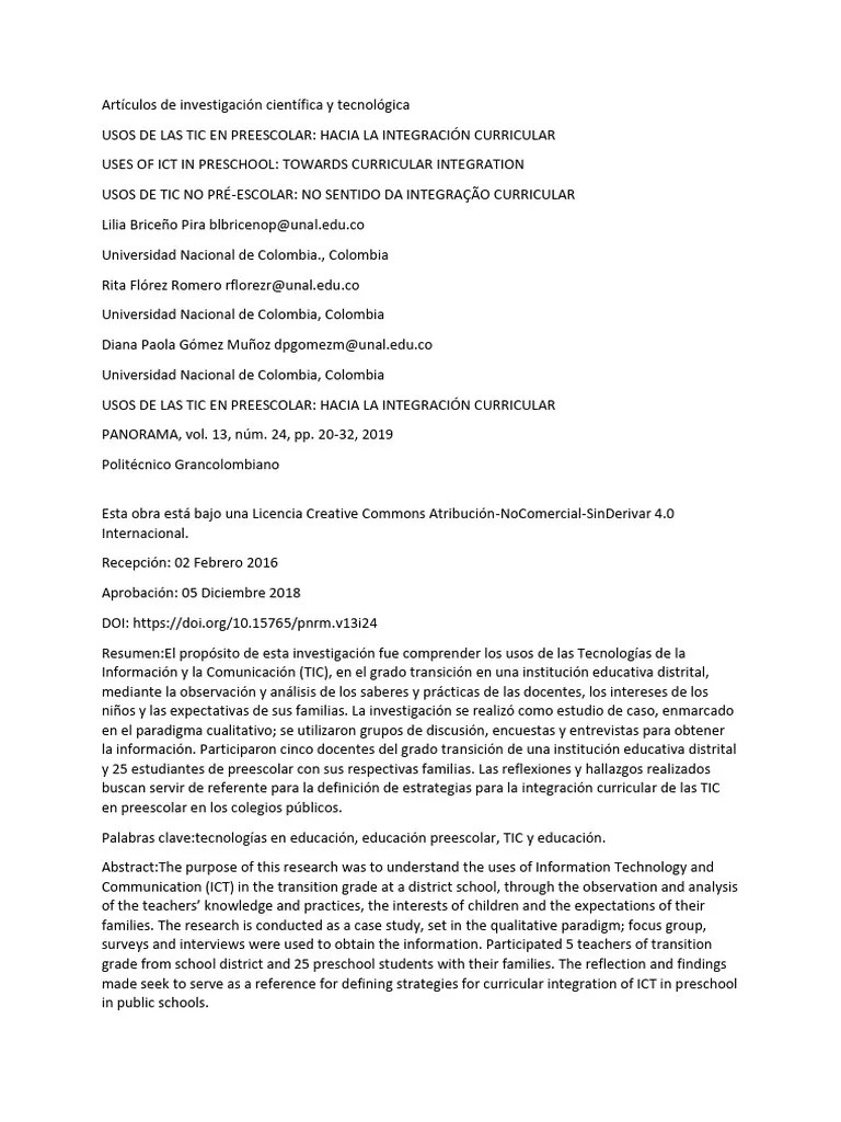 Usos De Las Tic En Preescolar - Hacia La Integración Curricular | PDF | Enseñando | Educación De ...