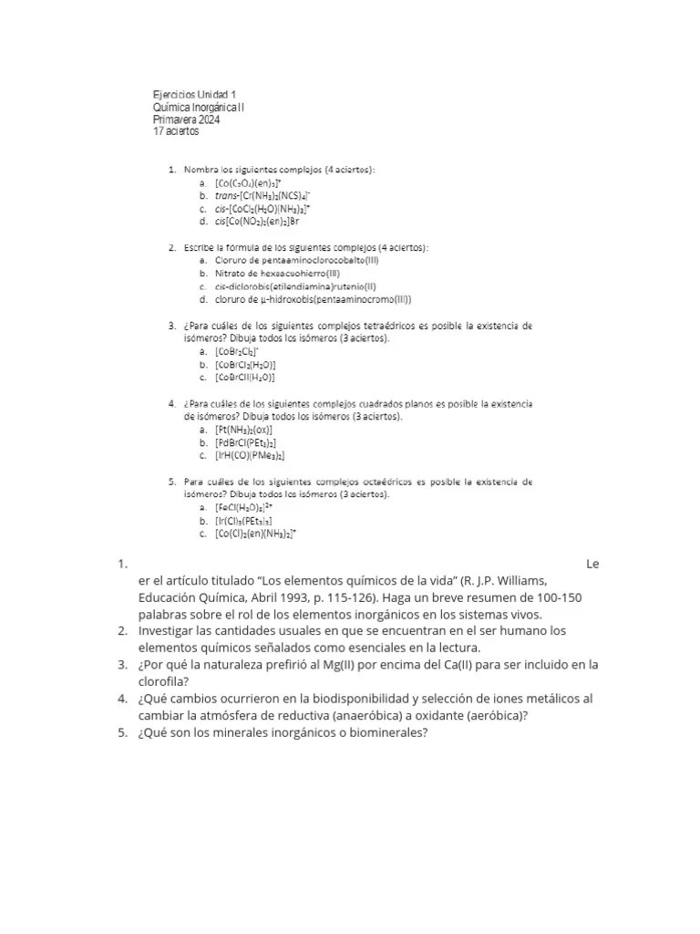 Ejercicios Inorganica | PDF