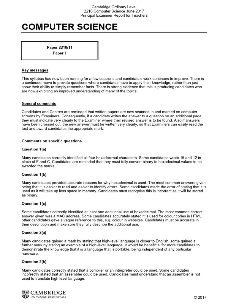 Computer Science: Paper 2210/11 Paper 1 | PDF | Data Compression ...