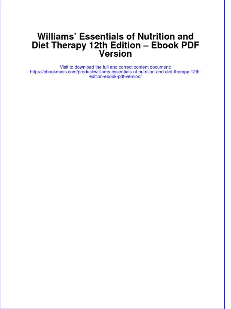 EBook Williams Essentials Of Nutrition And Diet Therapy 12Th Edition ...