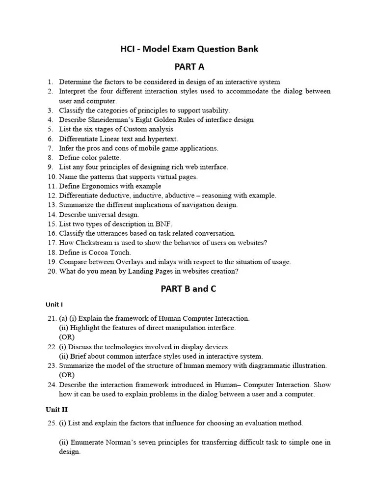 HCI Model Exam Question Bank | PDF | Human–Computer Interaction | User ...