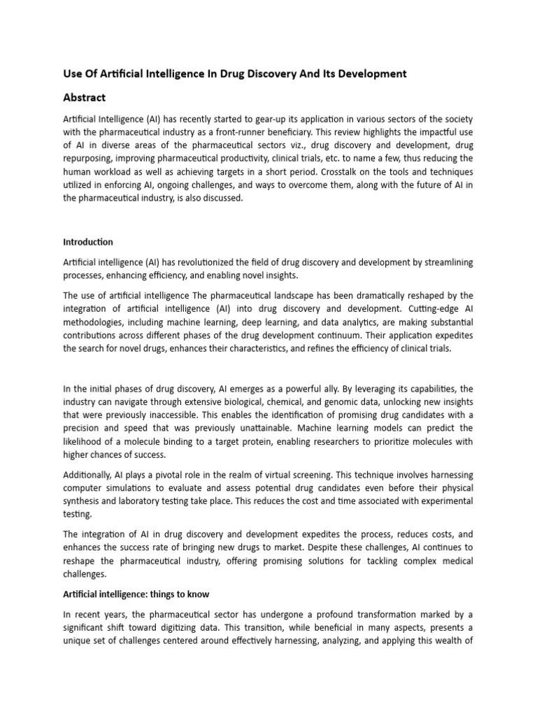 Use Of Artificial Intelligence In Drug Discovery And Its Development ...