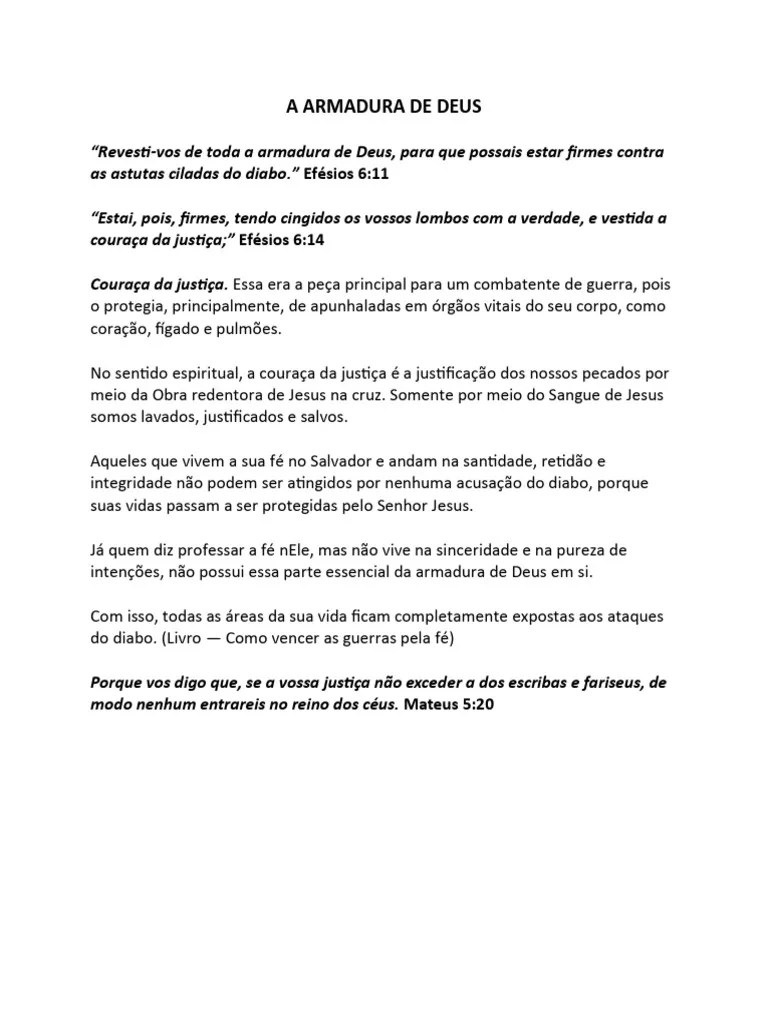 A ARMADURA DE DEUS - Couraça Da Justiça | PDF
