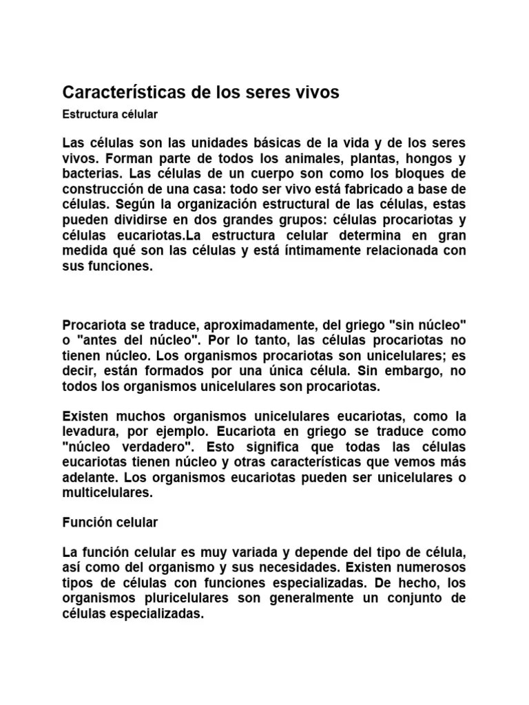 Características De Los Seres Vivos | PDF | Biología Celular) | Sexo