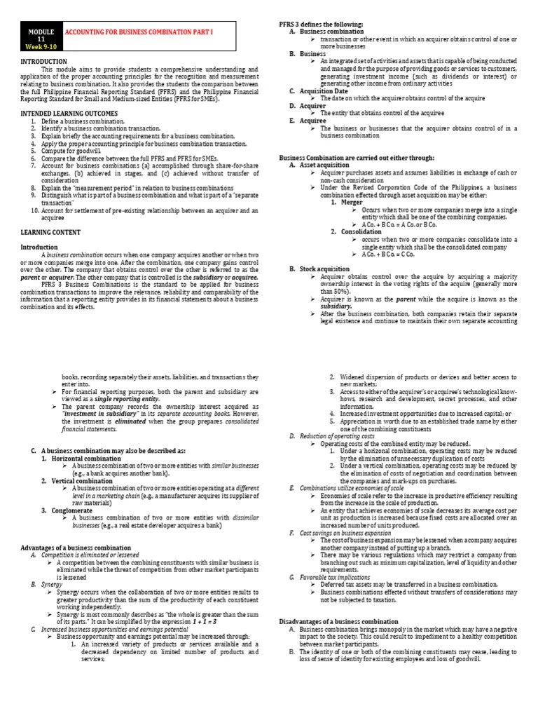 MODULE 11 Accounting For Business Combination PART 1 | PDF | Goodwill ...