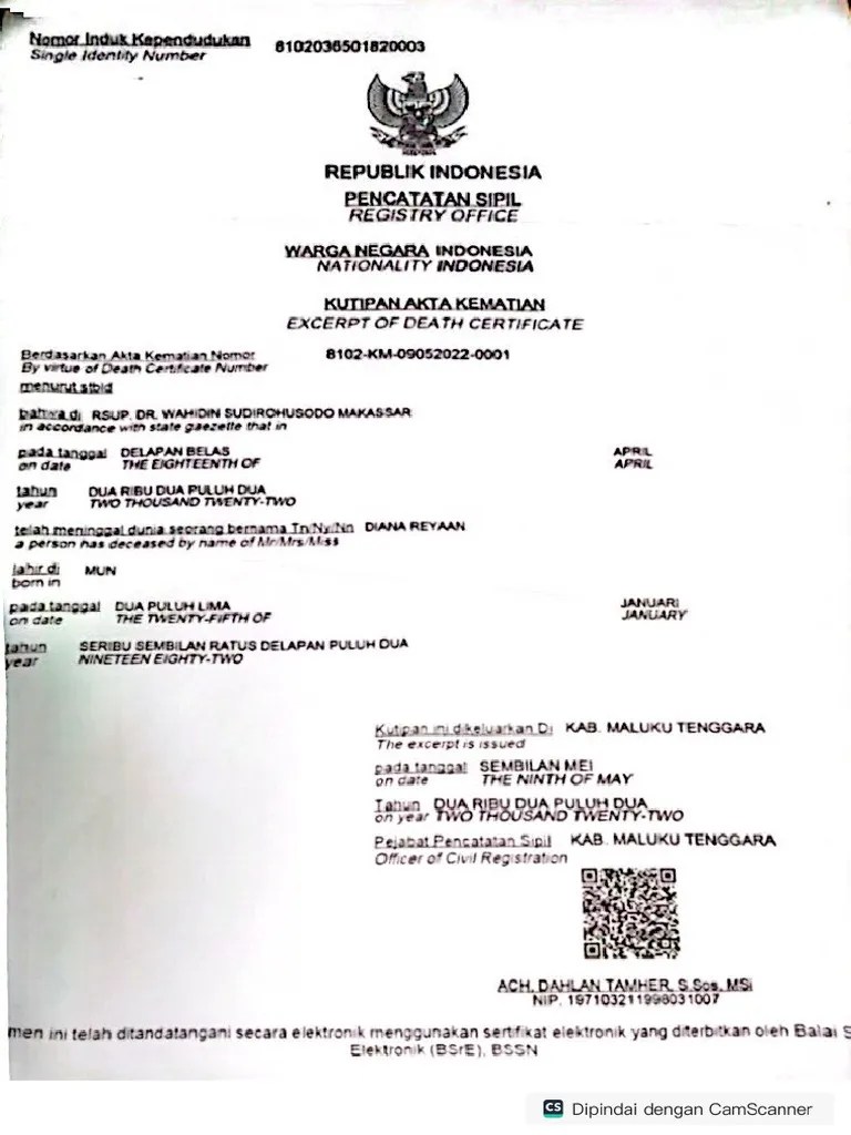 Kutipan Akta Kematian. | PDF