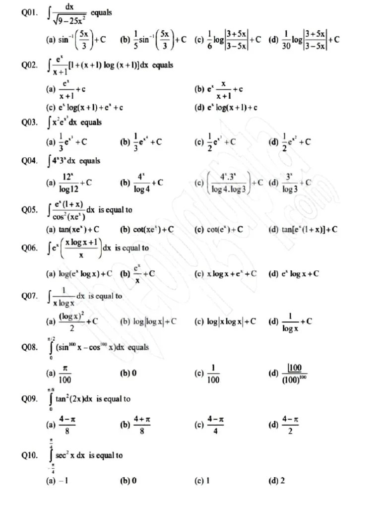 Integrals Worksheet | PDF | Functions And Mappings | Mathematics