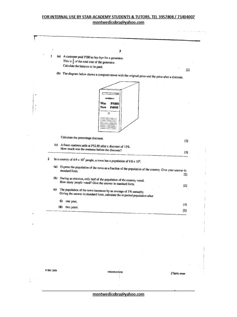 BGCSE Maths Pp3 2008 | PDF
