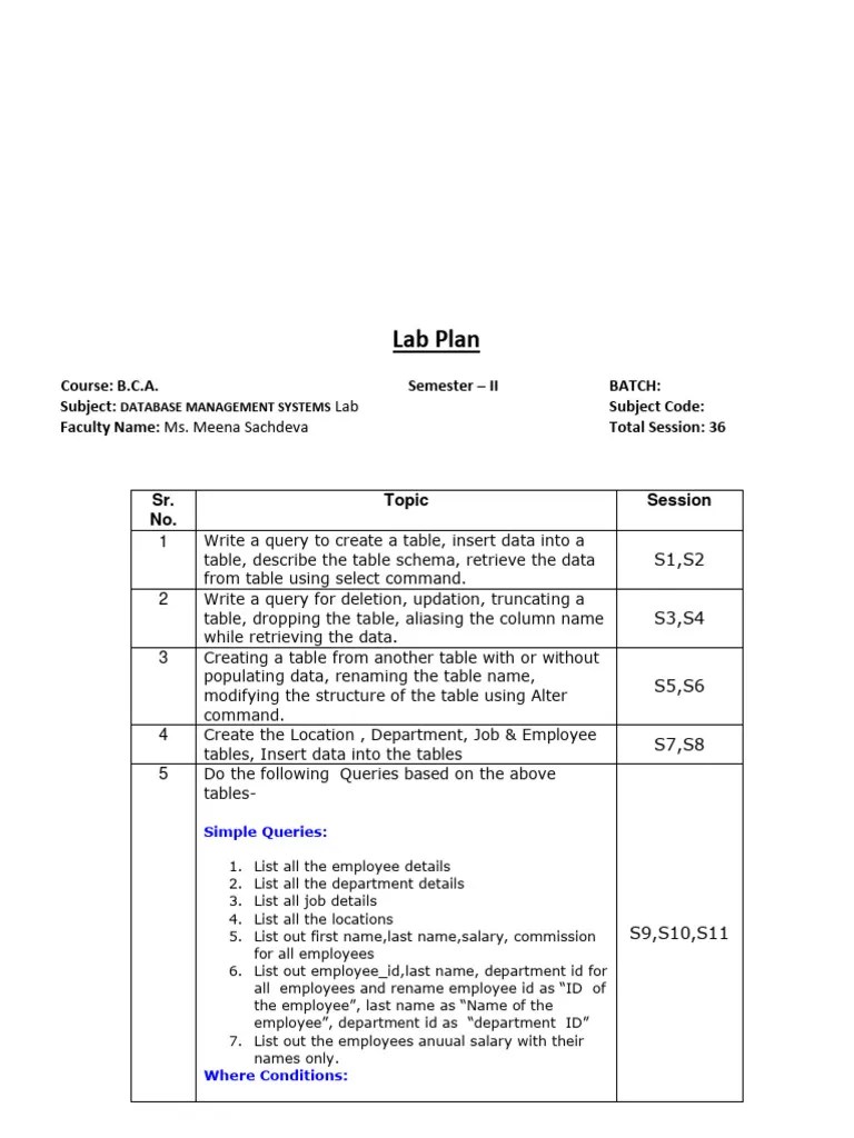 Complete Dbms 1and 2 | PDF | Table (Database) | Sql