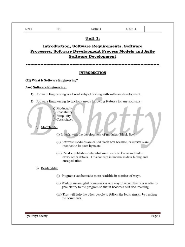 SYIT Software Engineering Unit 1 Introduction, Software Requirements ...