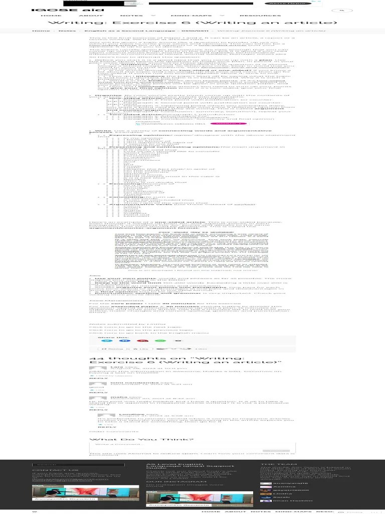 Writing Exercise 6 (Writing An Article) - IGCSE | PDF | Argument ...