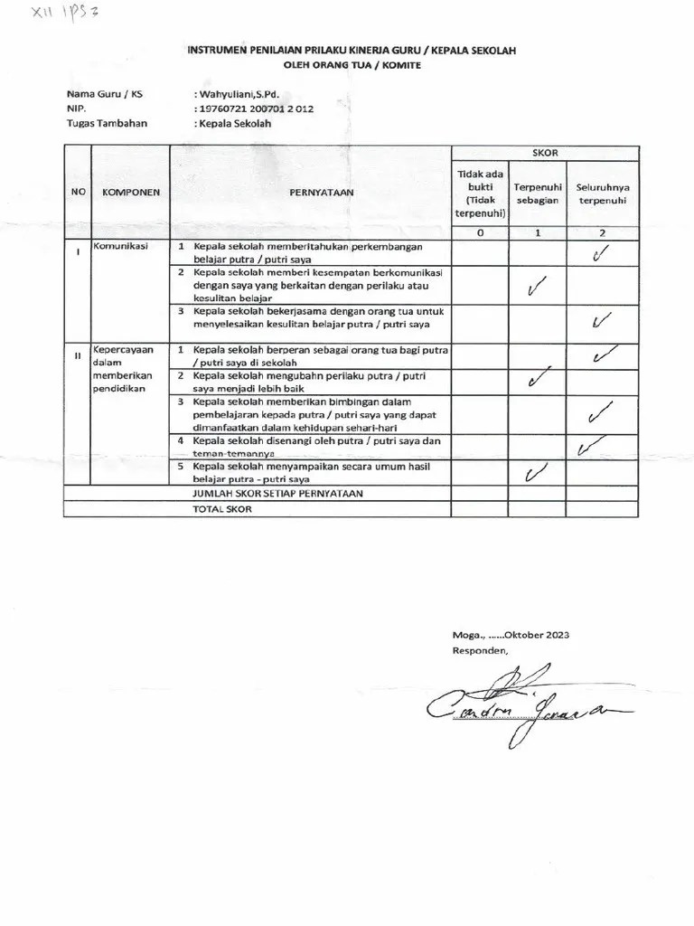 Instrumen Penilaian Orang Tua | PDF