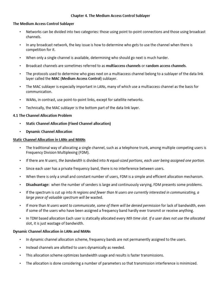 CN - Chapter 4 - Class 1, 2 | PDF | Channel Access Method | Computer ...