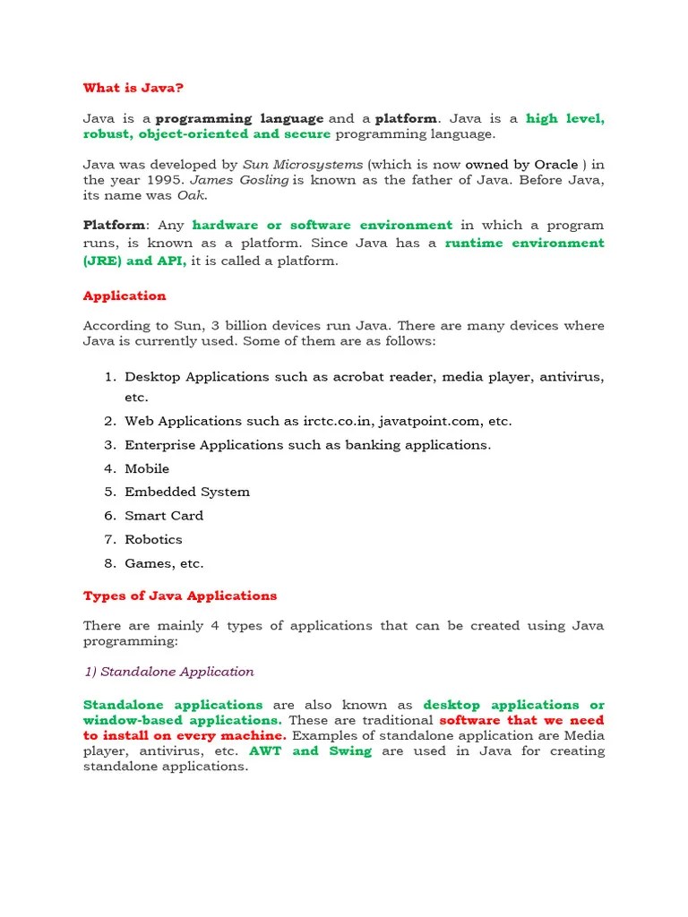 Java Full Notes | PDF | Java (Programming Language) | Data Type