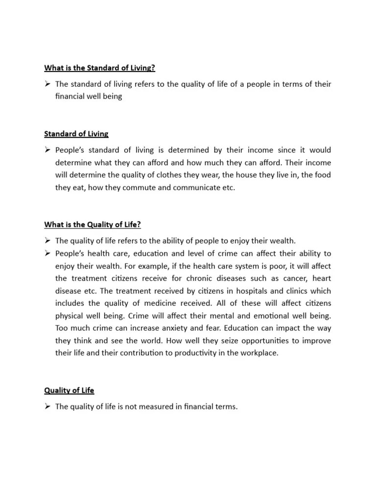 What Is The Standard Of Living | PDF | Quality Of Life | Health Care