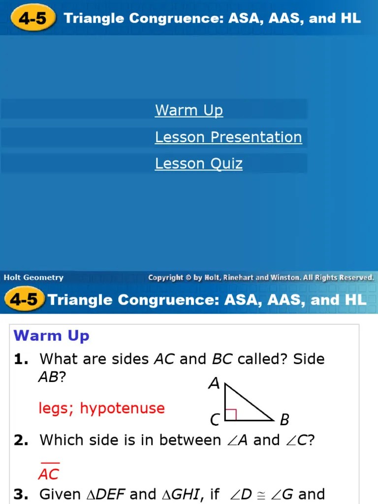 4 5triangle Congruence ASA AAS HL | PDF | Triangle | Euclid