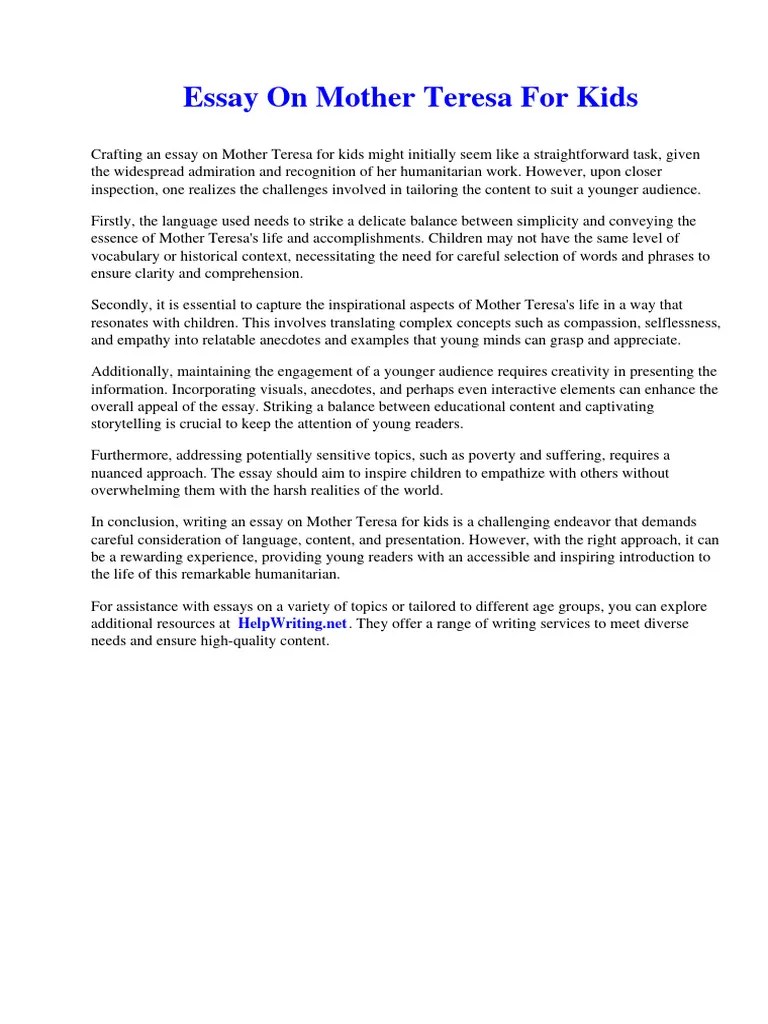 Essay On Mother Teresa For Kids | PDF