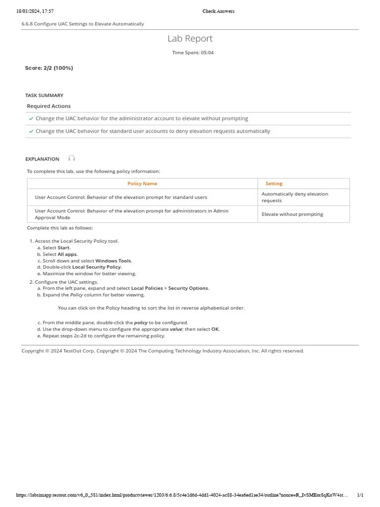 Configure UAC Settings To Elevate Automatically | PDF