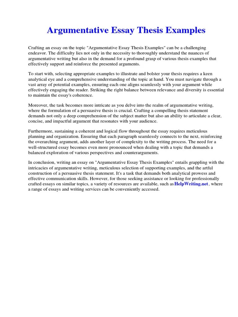 Argumentative Essay Thesis Examples | PDF | Essays | Quebec