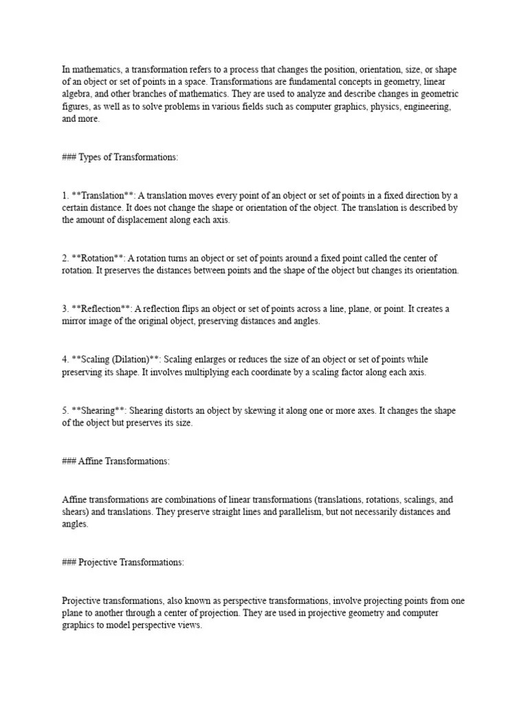 Transformation Notes | PDF | Cartesian Coordinate System | Shape