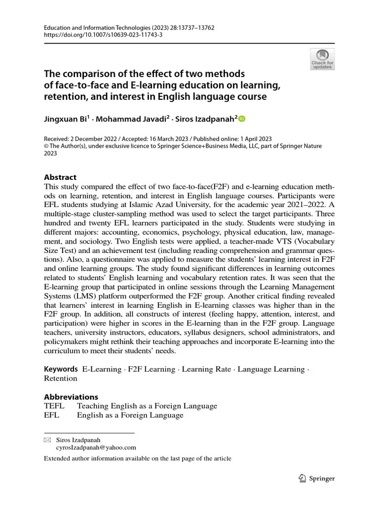 The Comparison Of The Effect Of Two Methods Of Face To Face And E ...