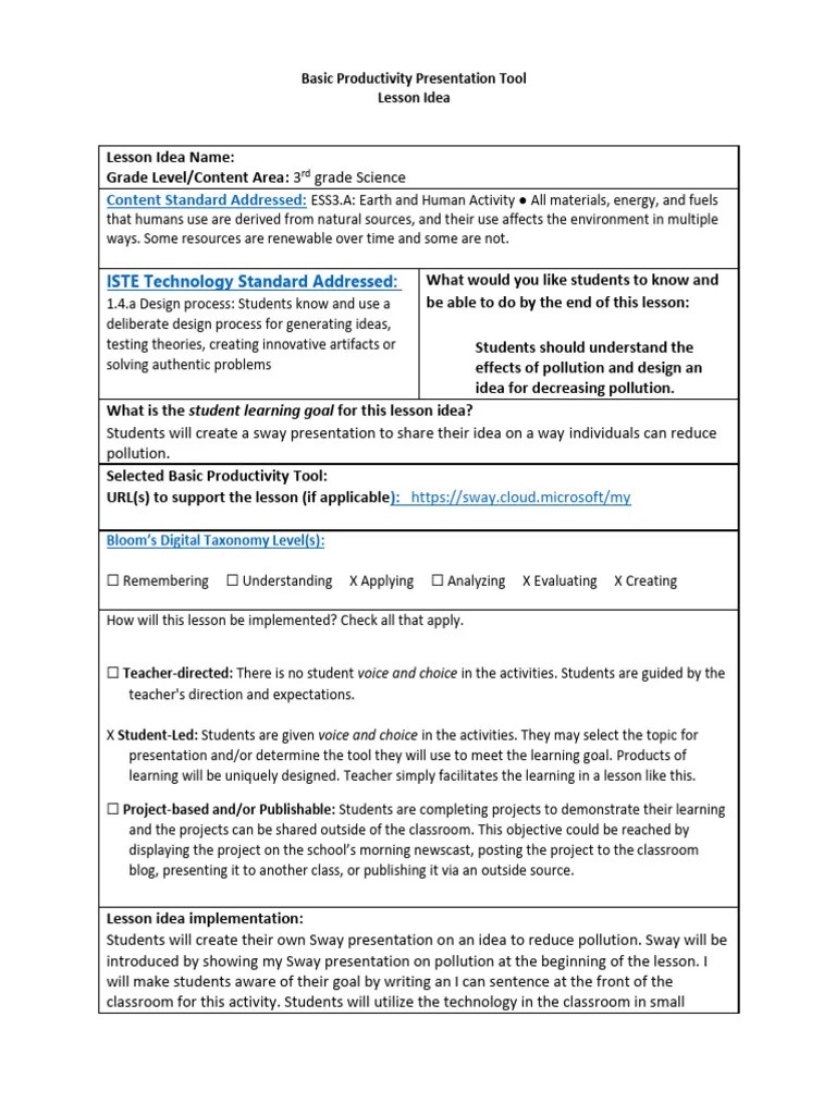 Bpts Basic Productivity 215tools Lesson Idea Template | PDF | Behavior ...
