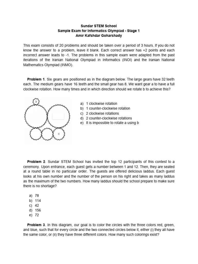 SSS - Sample Informatics Olympiad Exam - Stage 1 | PDF