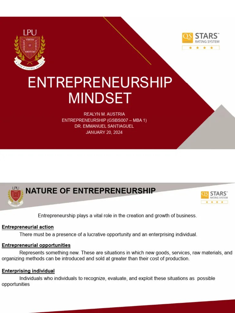 Entrepreneurship Mindset MBA1 | PDF