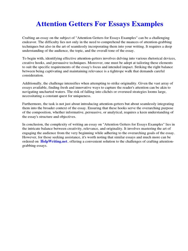 Attention Getters For Essays Examples | PDF | Plastic | Organic Polymers