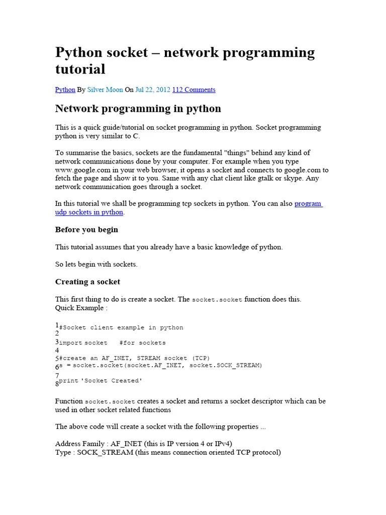 Python Socket - Network Programming Tutorial | PDF | Network Socket ...