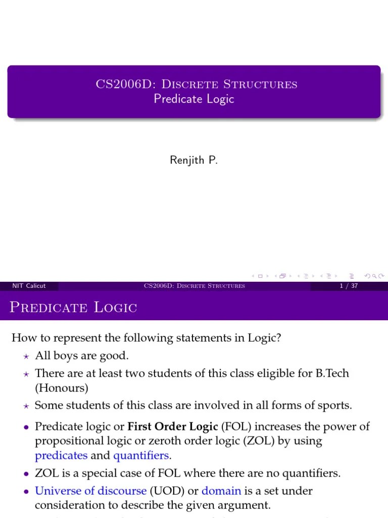 03 Predicate Logic | PDF | First Order Logic | Logic