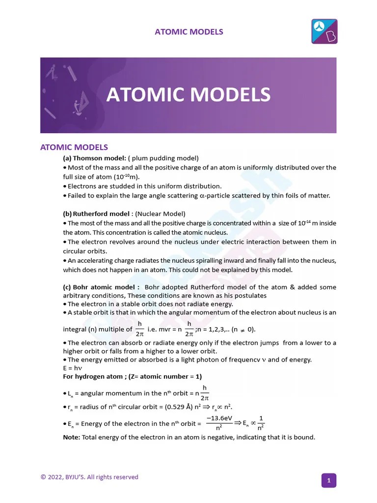 Atom Models - Revision Session-Handbook | PDF