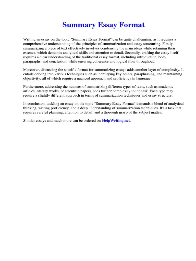 Summary Essay Format | Download Free PDF | Essays | Alzheimer's Disease