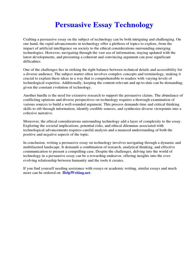 Persuasive Essay Technology | PDF