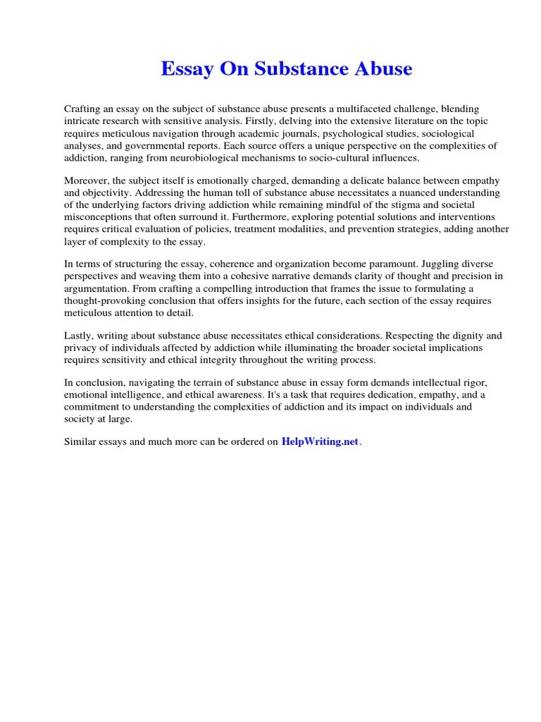 Essay On Substance Abuse | Download Free PDF | Essays