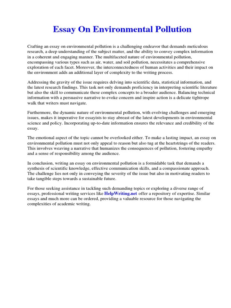 Essay On Environmental Pollution | PDF | Essays | Individualism