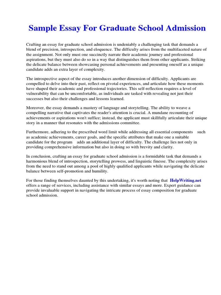 Sample Essay For Graduate School Admission | PDF