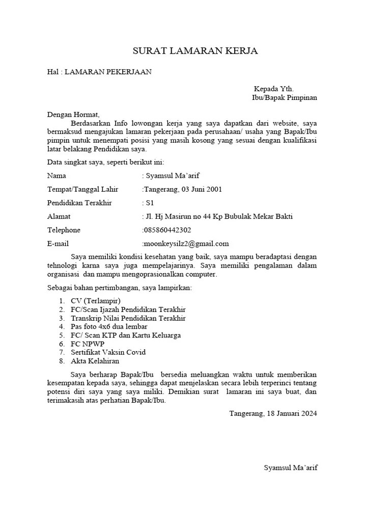 Surat Lamaran Kerja | PDF