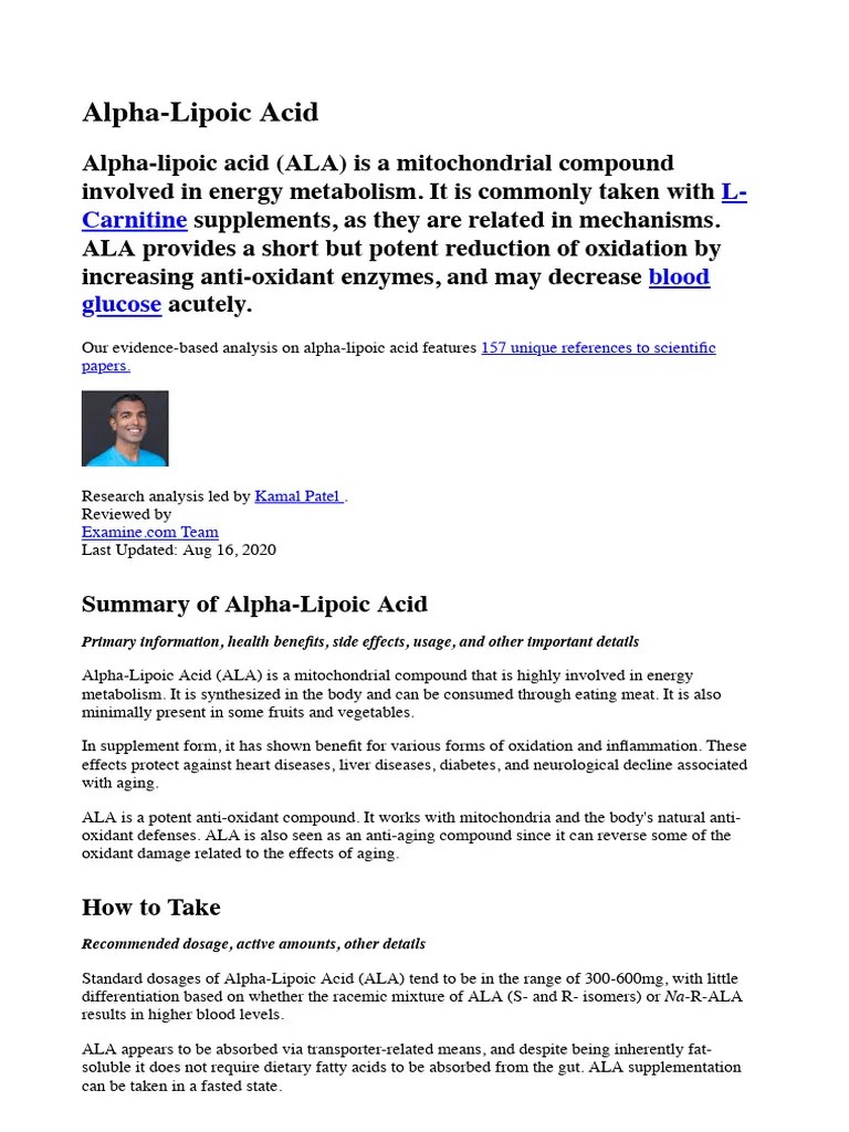 Alpha-Lipoic Acid Supplement - Health Benefits, Dosage, Side Effects ...