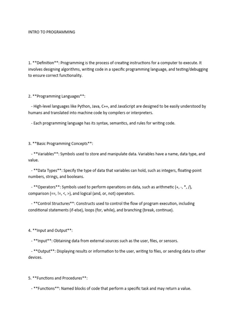 Intro To Programming | PDF | Programming Language | Computer Program