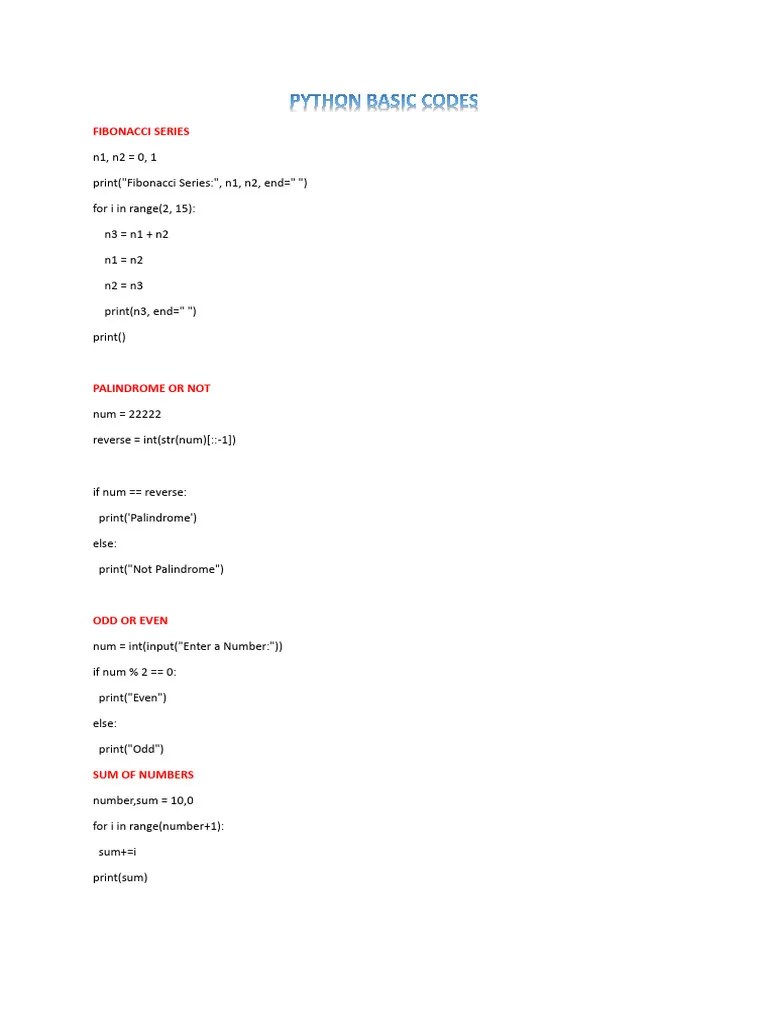 Python Basic Codes | PDF | Arithmetic | Discrete Mathematics