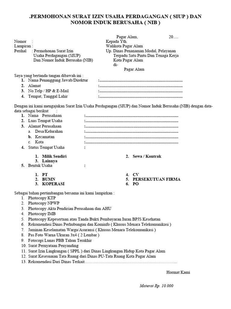 Formulir Siup Dan Nib | PDF