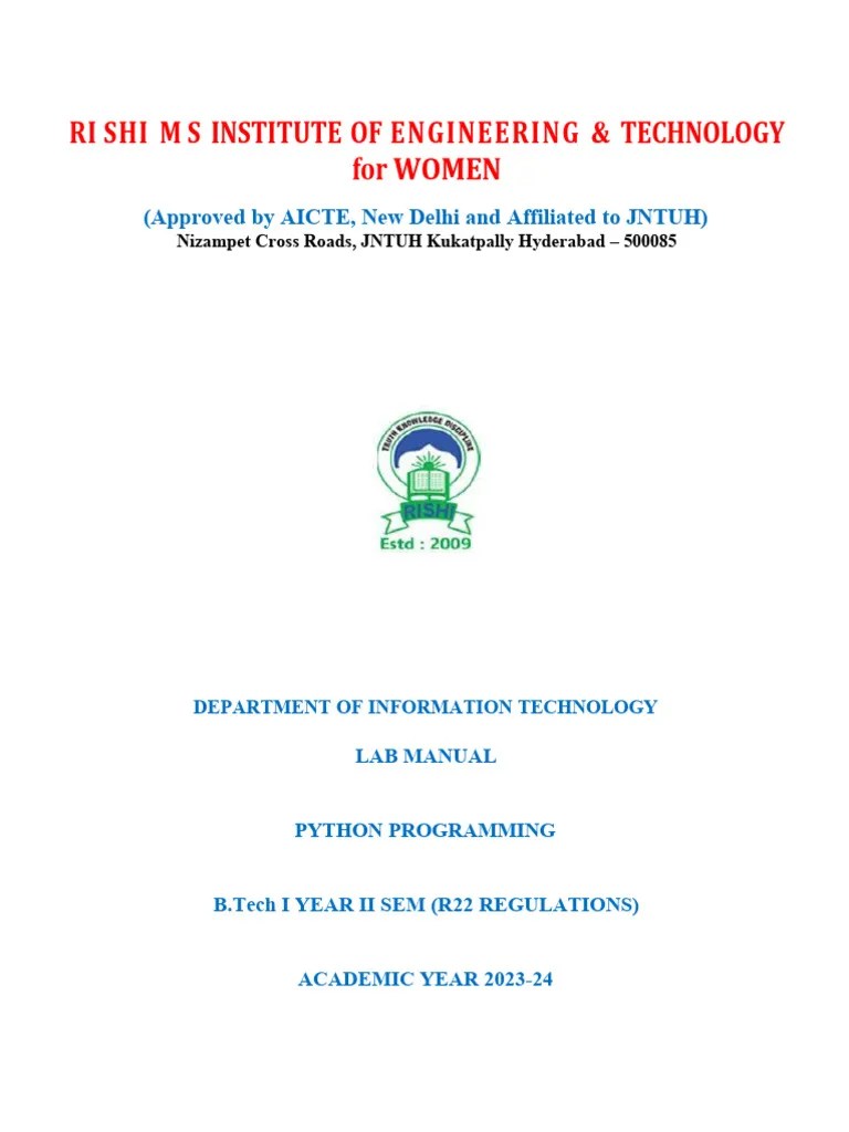 R22 - IT - Python Programming Lab Manual | PDF | Engineering | Analysis
