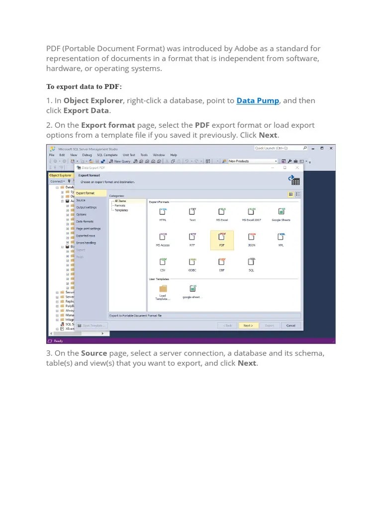 How To Export SQL Server Data To PDF | PDF | File Format | Computer File